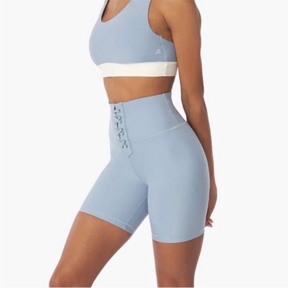 WeWoreWhat Lace Up Biker Short Solid Dusty Blue Size Small NWT - Picture 3 of 7